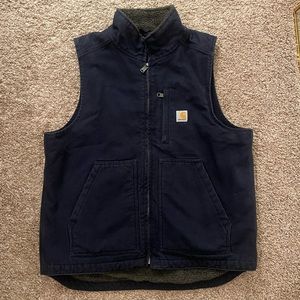 Carhartt Loose Fit Washed Duck Sherpa-Lined Mock Vest for Men - Navy - M